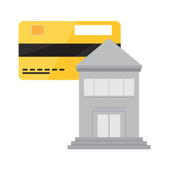 Fototapeta premium Bank building with a credit card icon. Vector illustration design
