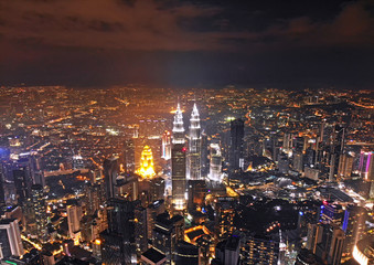 Fototapeta na wymiar Aerial view of Kuala Lumpur cityscape at night