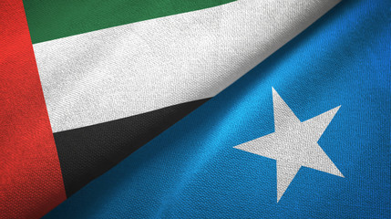 United Arab Emirates and Somalia two flags textile cloth, fabric texture