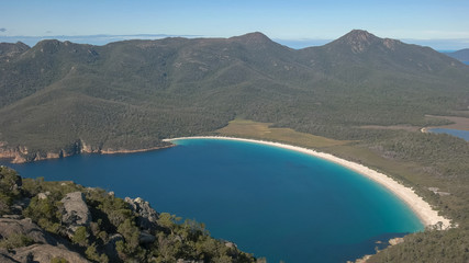 medium shot of wineglass bay from mt amos in freycinet national park