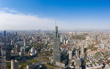 Fototapeta premium Skyline of Nanjing city in a sunny day in spring . 