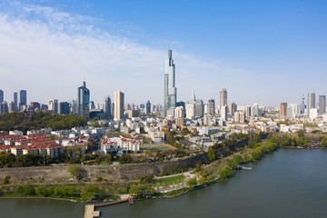 Fototapeta na wymiar Skyline of Nanjing city in a sunny day in spring . 