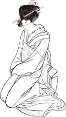 浮世絵　女性　その25　白黒	