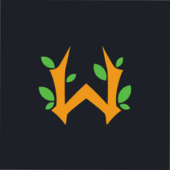 letter w branch and leaf simple geometric logo vector