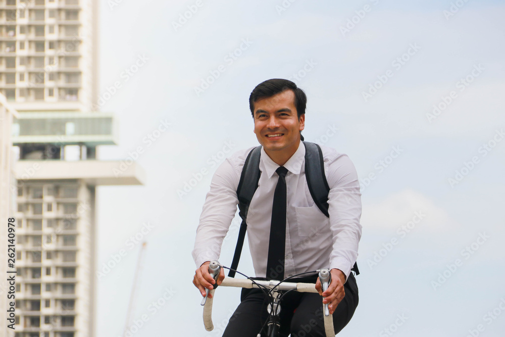 Wall mural businessman cycling to work