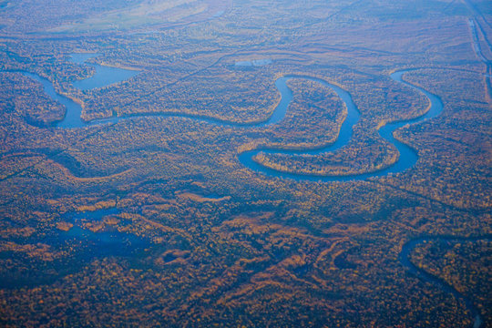 Aerial View Of Blue River Of Houston Suburban