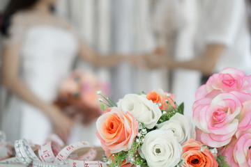 flower bouquet and flower and bride blurry background