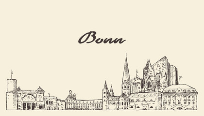 Bonn skyline Germany hand drawn vector sketch