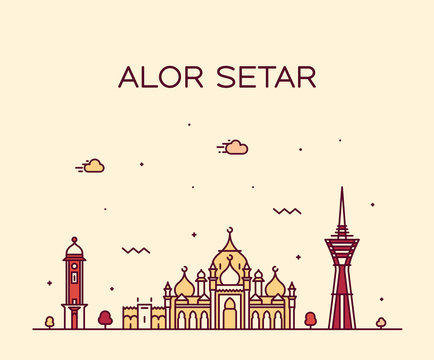 Alor Setar skyline Kedah Malaysia vector linear