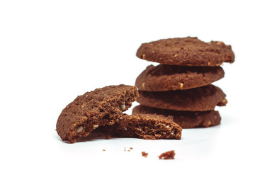 Traditional chocolate cashew butter cookies on white background