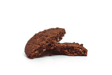 Traditional chocolate cashew butter cookies on white background