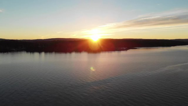 Sunrise on on the Oslo fjord. Beautiful morning and calm waters.