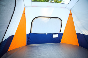 Inside an empty tent
