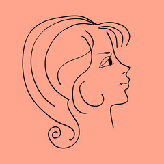 Cartoon hand-drawn face of a girl in profile, quick drawing, 