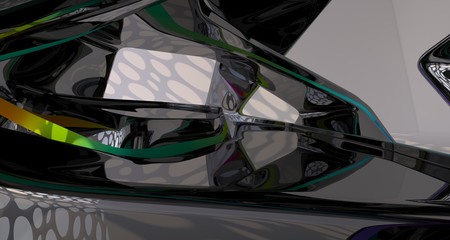Abstract dynamic interior with black and colored gradient smooth objects. 3D illustration and rendering