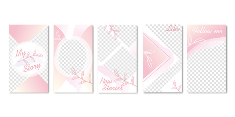Cute Pastel Pink Templates with Branch of Leaves.