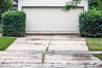 High water mark on garage door after flood waters recede