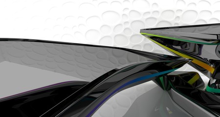 Abstract dynamic interior with black and colored gradient smooth objects. 3D illustration and rendering