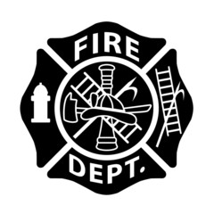 Fire Department Emblem St Florian Maltese Cross Black with White Outline