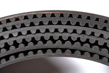 curved rubber belt gears close up