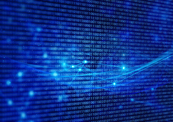 code of ai technology, data deep learning robotic, molecule of chemical, atom cell science, futuristic cyber network system server blue background illustration 3d rendering