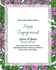 Vector illustration elegance invitation happy engagement with purple wreath frame