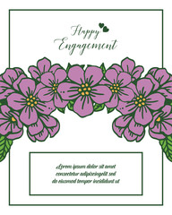 Vector illustration happy engagement celebration with floral frame style
