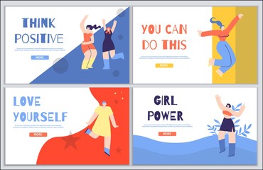 Woman Inspirational Landing Page Set in Flat Style