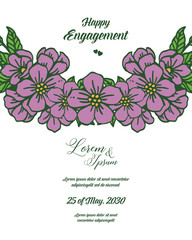 Vector illustration happy engagement celebration with floral frame style