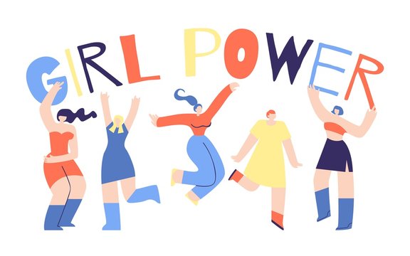 Girl Power Poster Flat Character Afflation Design