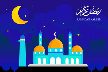 Illustration beautifull night at mosque