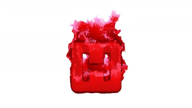 Symbol h square inflames with dark fire, then burns. In - Out loop. Alpha channel Premultiplied - Matted with color white
