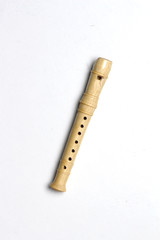 recorder flute isolated on white background flat lay