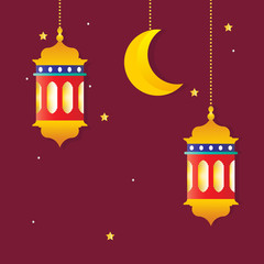 Obraz na płótnie Canvas ramadan kareem greeting card with islamic lantern and month