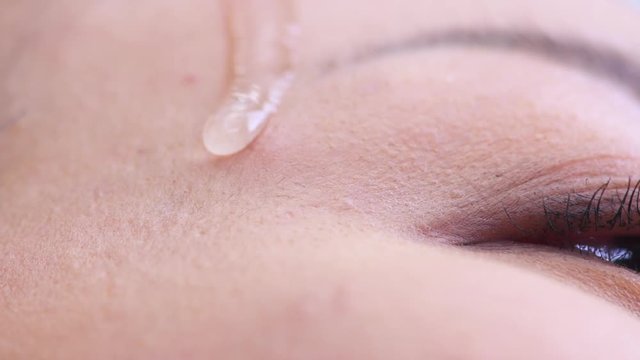 Close up sweat drop on face, Slow motion
