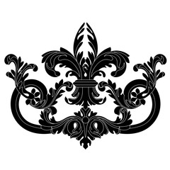Black vintage baroque ornament, corner. Retro pattern antique style acanthus.