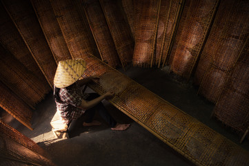 Vietnamese making drying Vietnamese rice paper,Nongkhai,Thailand.