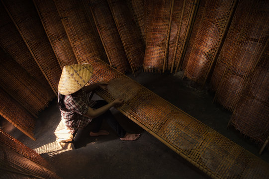 Vietnamese making drying Vietnamese rice paper,Nongkhai,Thailand.