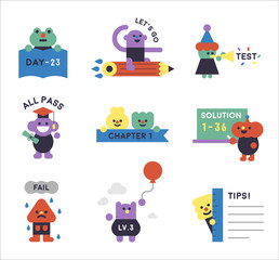 Little cute characters with the concept of studying in school supplies. flat design style minimal vector illustration