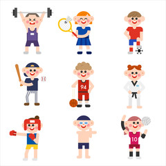 Obraz na płótnie Canvas The characters dressed in uniforms for each sport. flat design style minimal vector illustration