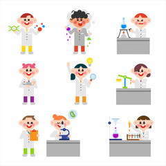 Cute scientists in the lab. flat design style minimal vector illustration