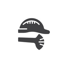 Safety helmet and face mask vector icon. filled flat sign for mobile concept and web design. Hard hat and a half mask respirator glyph icon. Symbol, logo illustration. Pixel perfect vector graphics