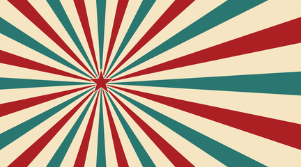 Abstract vintage sunlight of red yellow blue and green flowers background with a star in the center. Carnival circus style for circling animation. Star burst sun beam vector illustration