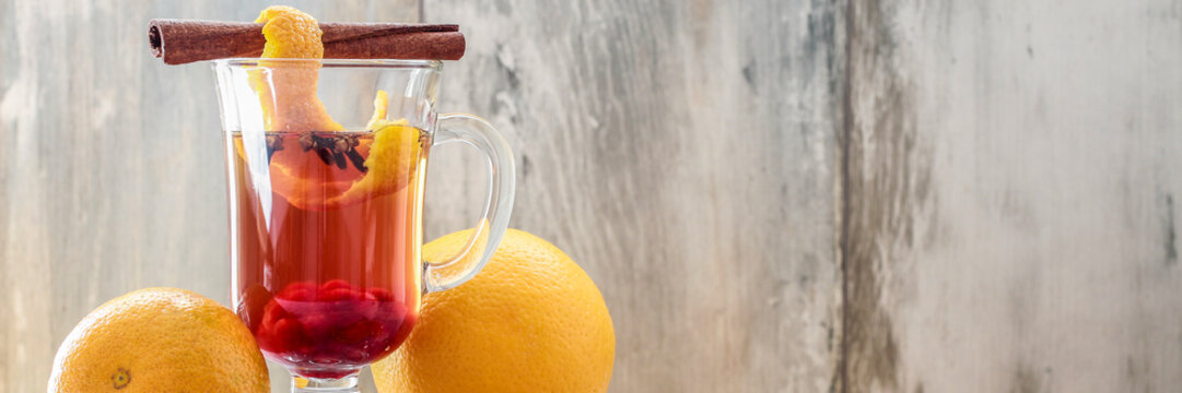 Hot, Aromatic Christmas Drink With Spices And Orange Peel.