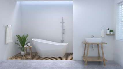 Fototapeta na wymiar bathroom interior,clean toilet,shower,modern home design 3d rendering for copy space background white tile bathroom
