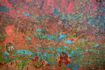 The texture of the surface of rusty iron, painted with old paint
