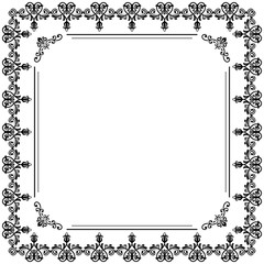 Classic black and white square frame with arabesques and orient elements. Abstract ornament with place for text. Vintage pattern