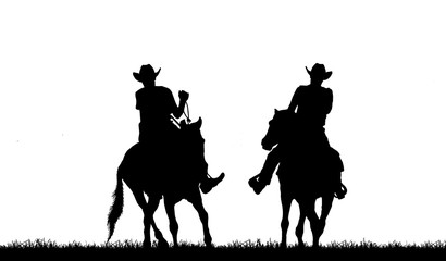 silhouette cowboy riding horse on white background © rathchapon