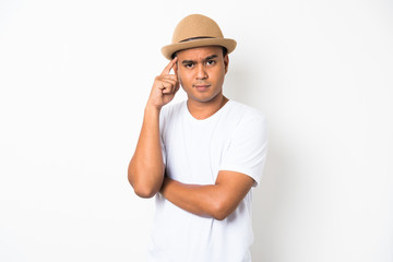 Asian man thinking on isolate. Idea concept.