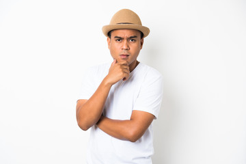 Asian man thinking on isolate. Idea concept.